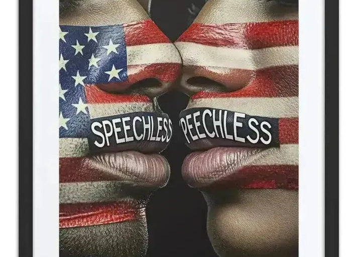 Speechless America — one of one framed artwork by Harlem artist Corey Wesley, 18x24, Milton Wes Art NYC