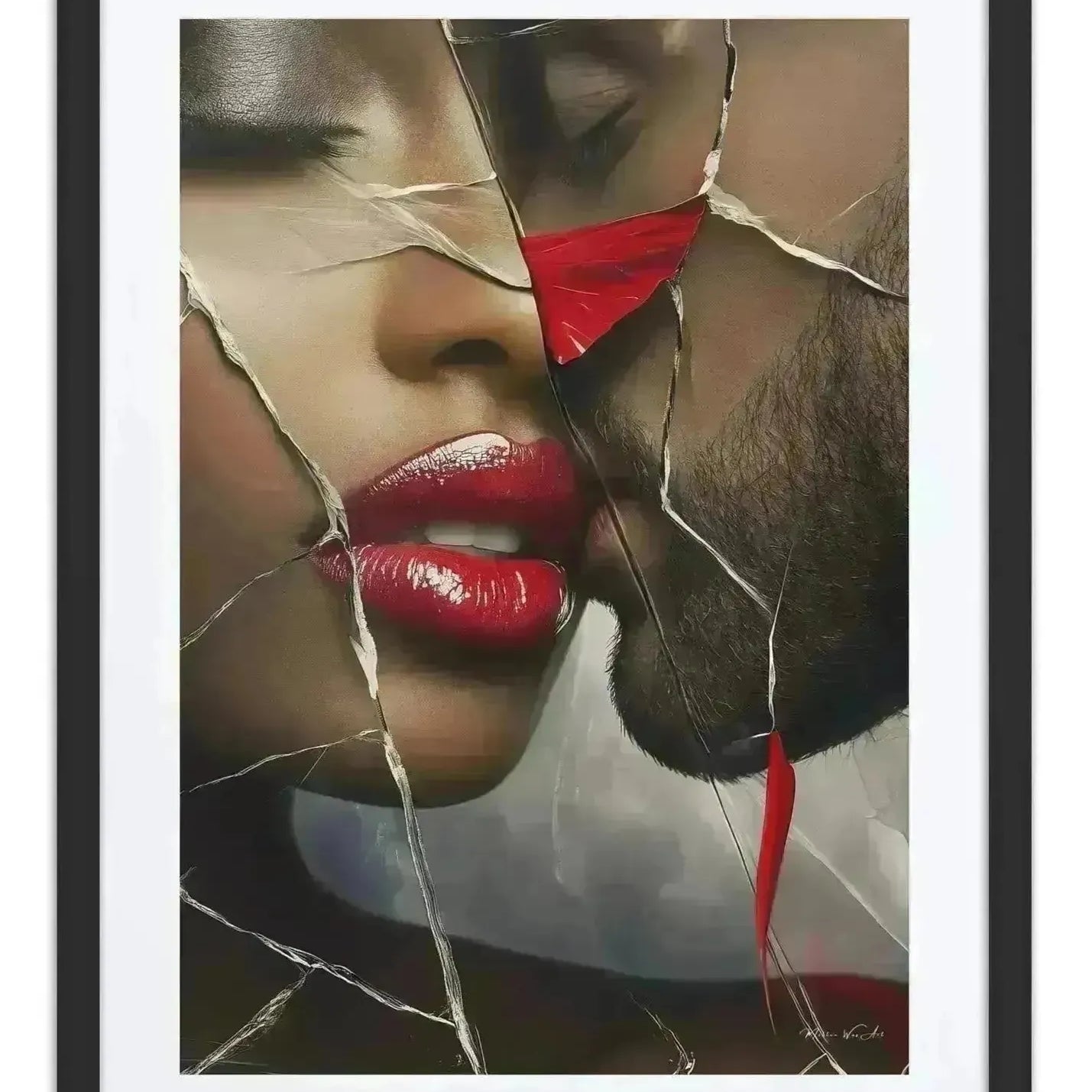 Framed emotional breakup wall art – tear-streaked face portrait titled Break Up to Make Up
