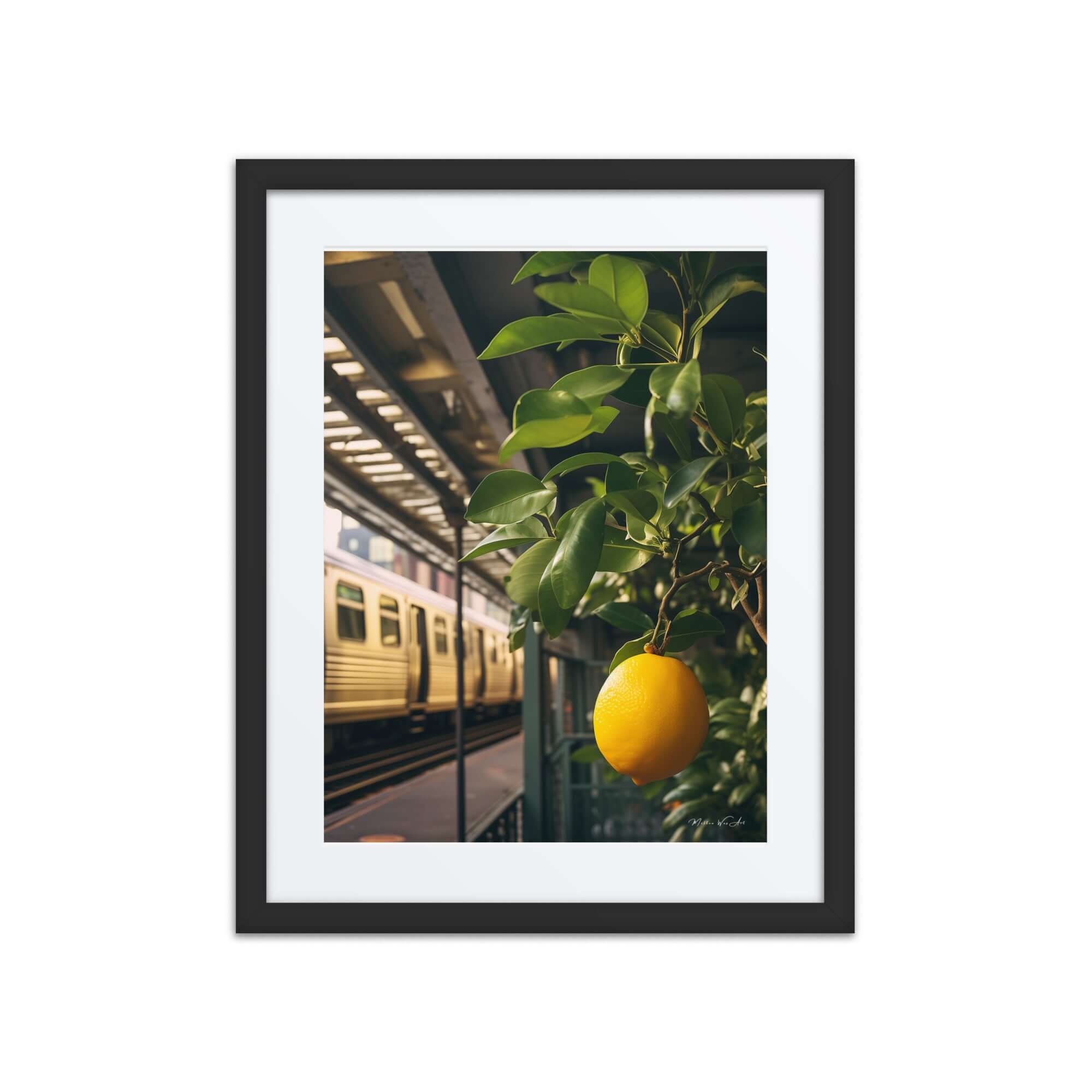 NYC Lemon Tree framed print with vibrant design adding modern decor to kitchens and dining areas. Ready-to-hang African-American wall art.