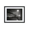 Frame-ready vintage bicycle wall art featuring Brooklyn Bridge at night, ideal for modern Afrocentric home decor and African-American art enthusiasts.