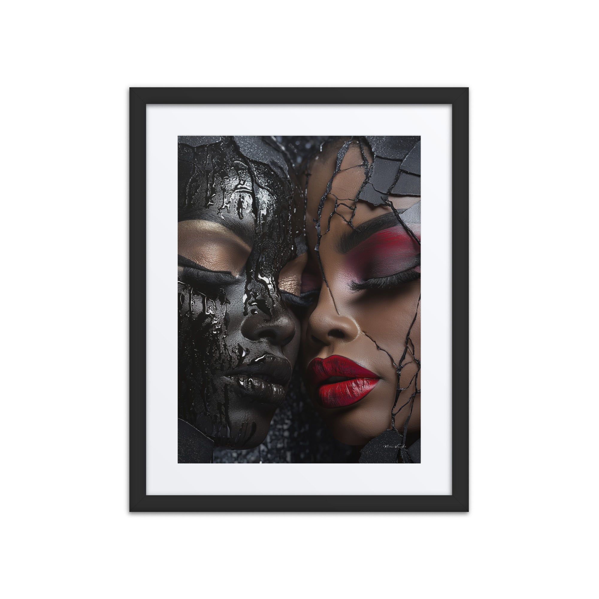 Shattered Unity - Modern Abstract African-American Art Print Framed, Ready-to-Hang, Afrocentric Home Decor, Celebrating Black Heritage