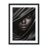 Elegant African-American portrait wall art framed in Ayous wood, abstract modern black heritage canvas print for colorful Afrocentric home decor