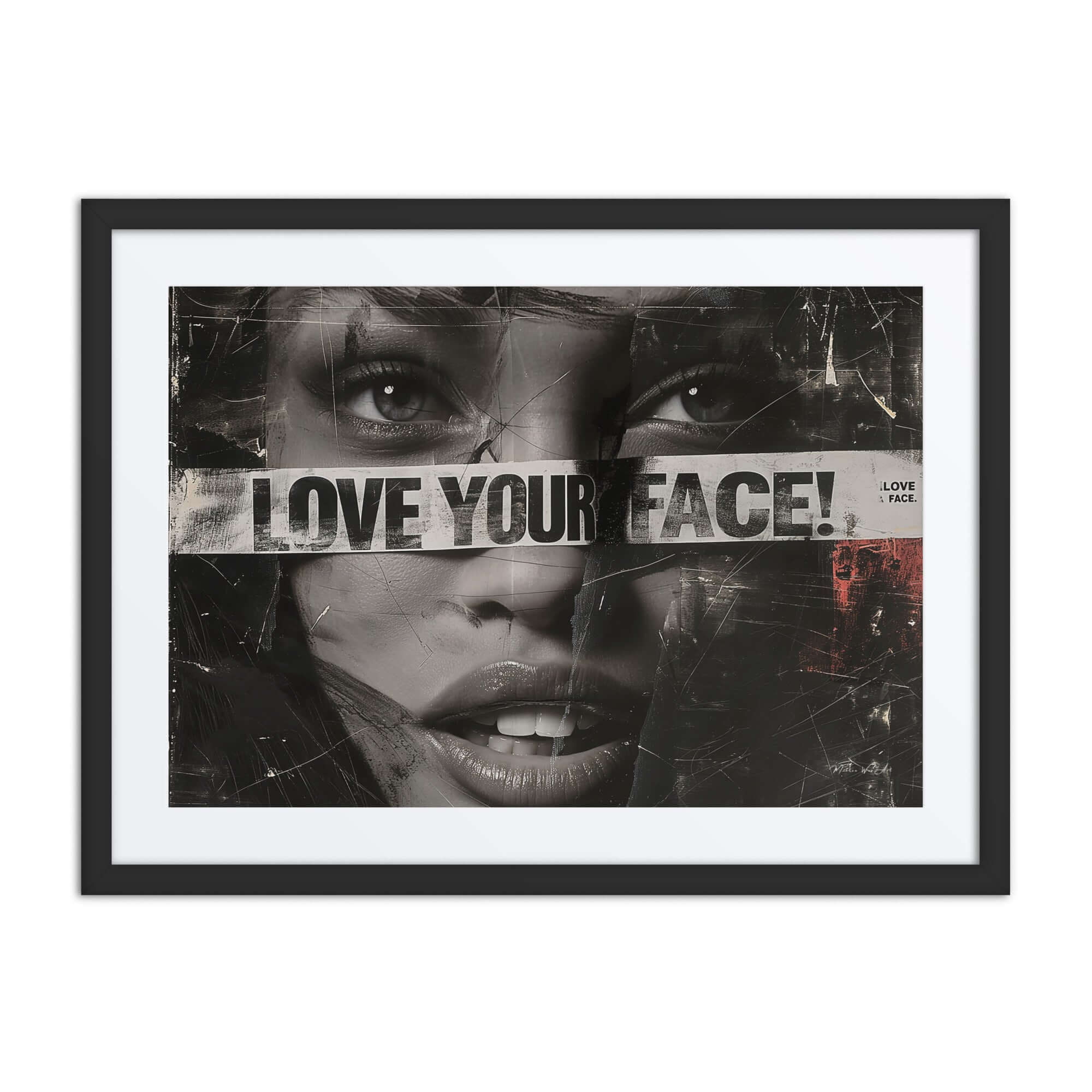 "Self Love Manifesto framed photo paper art with African-American face and typography, perfect for Afrocentric home decor"