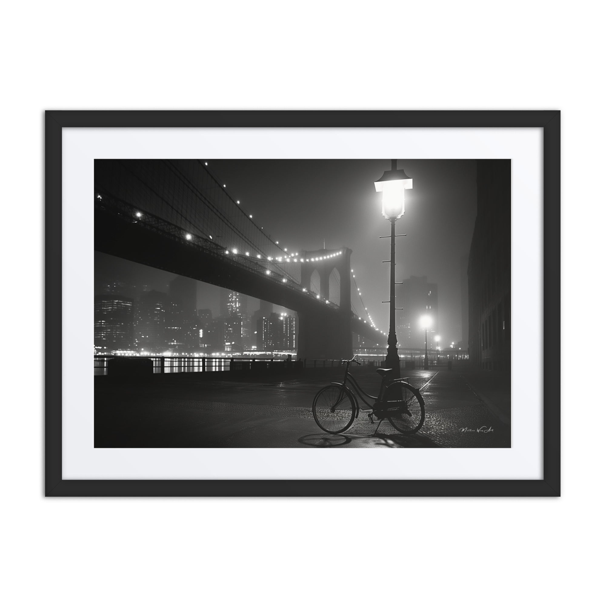 Vintage Bicycle Brooklyn Bridge Poster - Retro New York Wall Art, ready-to-frame photo print. Ideal for African-American heritage home decor.