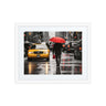 New York Taxi poster art with yellow cabs, red umbrella, and bustling city streets, perfect for Afrocentric home decor and modern framed wall art.