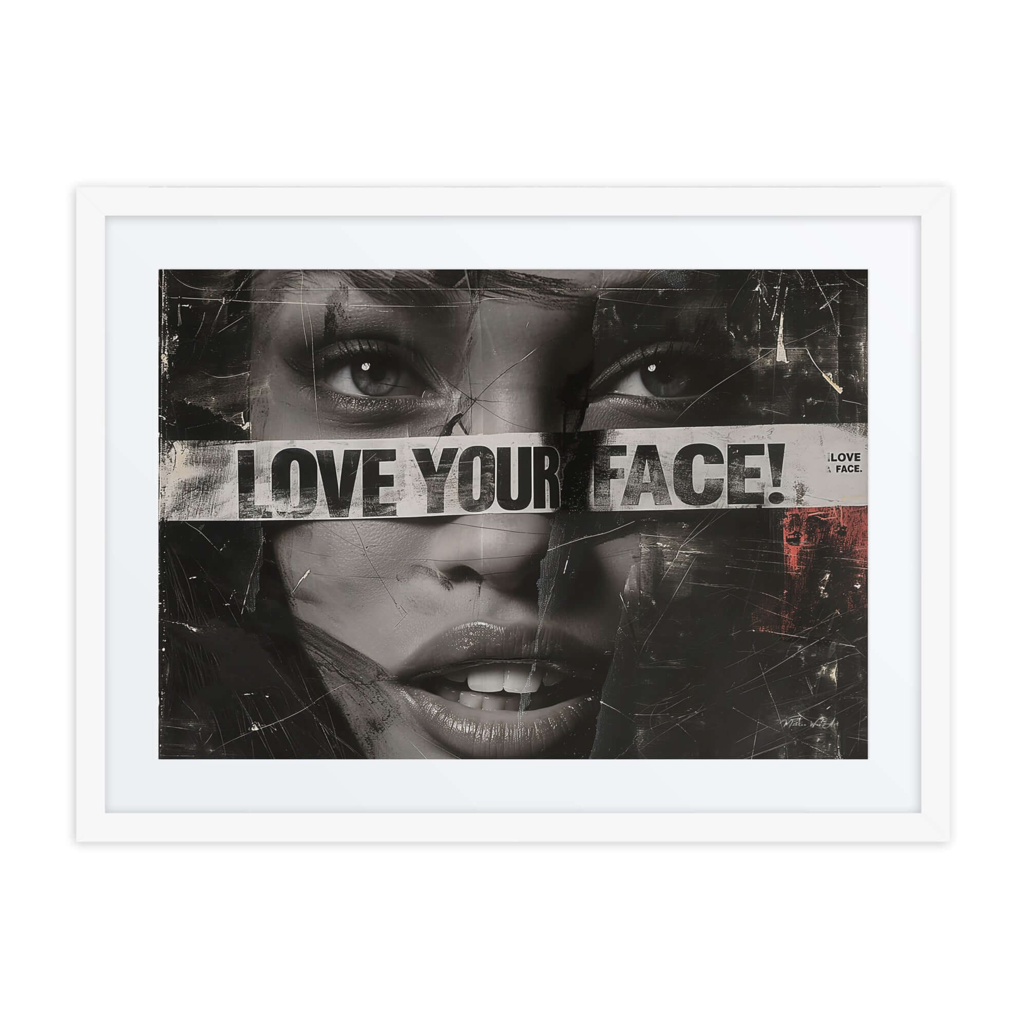 "Love Your Face" framed photo paper art, featuring African-American abstract design, modern black heritage canvas print for Afrocentric home decor