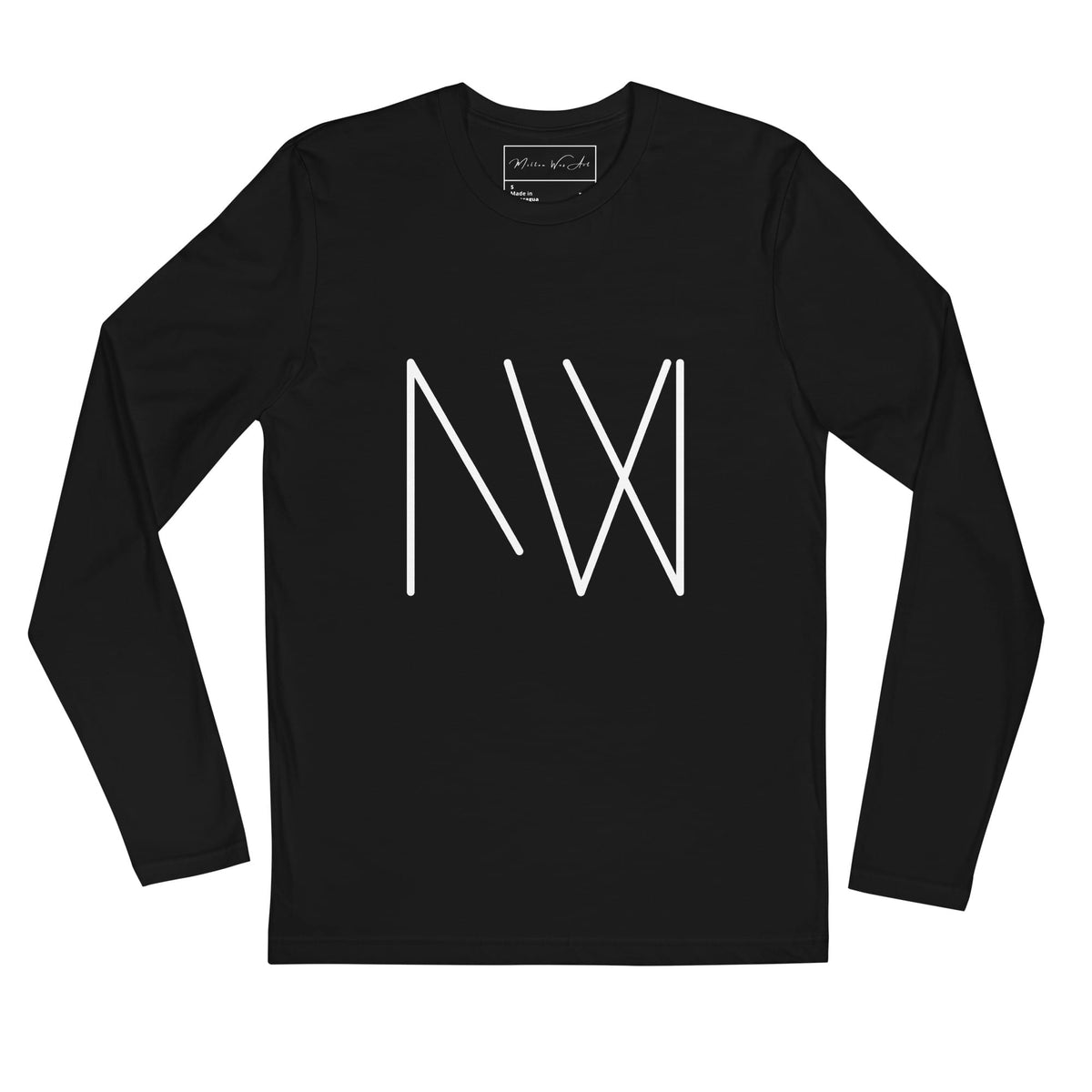 Milton Wes Art Logo Long Sleeve Shirt in black, front view with the white MW logo across the chest.