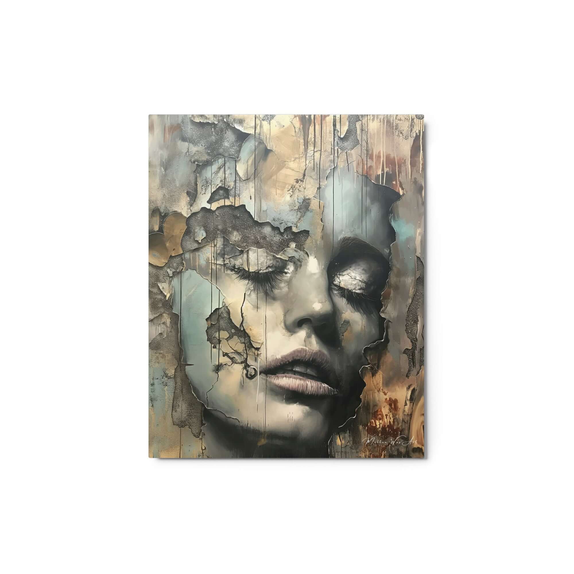 Limited edition abstract artwork ‘Whispers of Eternity - Enigmatic Woman Aluminum Print’ printed on premium metal, a bold, exclusive piece for modern art enthusiasts by Milton Wes Art.