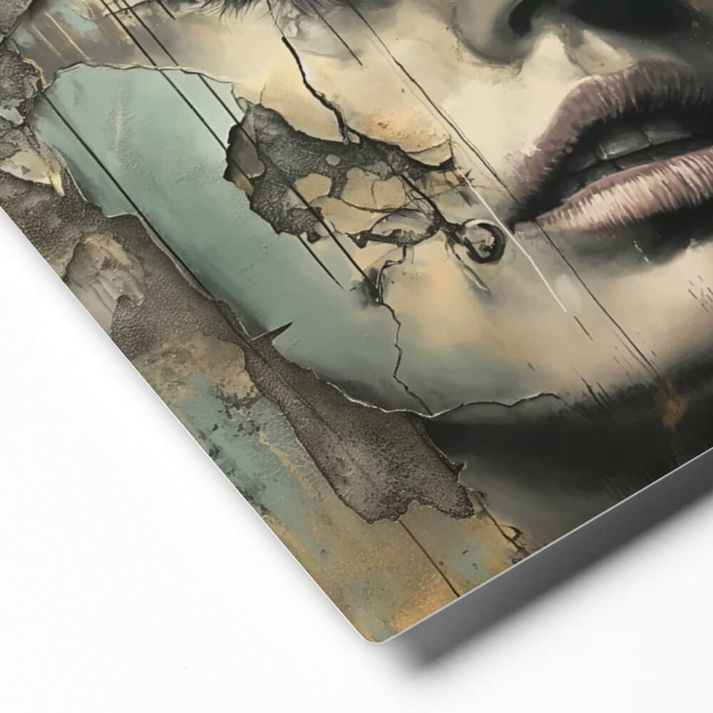 Limited edition abstract artwork ‘Whispers of Eternity - Enigmatic Woman Aluminum Print’ printed on premium metal, a bold, exclusive piece for modern art enthusiasts by Milton Wes Art.