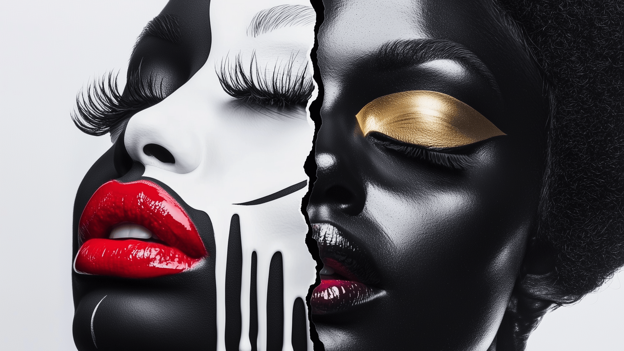 Split black and white face from the Unapologetic Faces series by Corey Wesley, Milton Wes Art