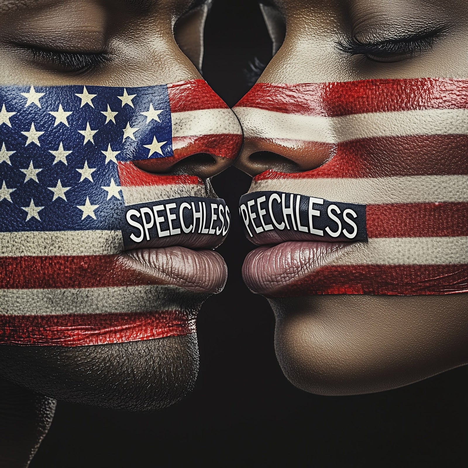 Speechless America — one of one framed contemporary work by Harlem artist Corey Wesley, 18x24, Milton Wes Art, Harlem NYC
