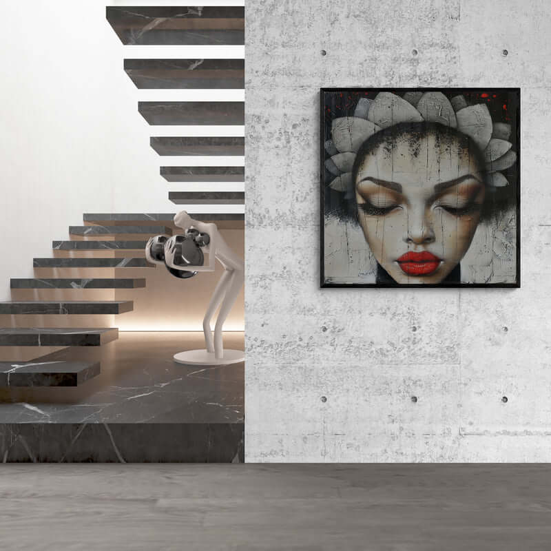 Dynamic abstract piece ‘Abstract Black Art Portrait Canvas | African-American Wall Decor’ with vibrant colors and powerful imagery of African-American themes, ideal for home decor by Milton Wes Art.