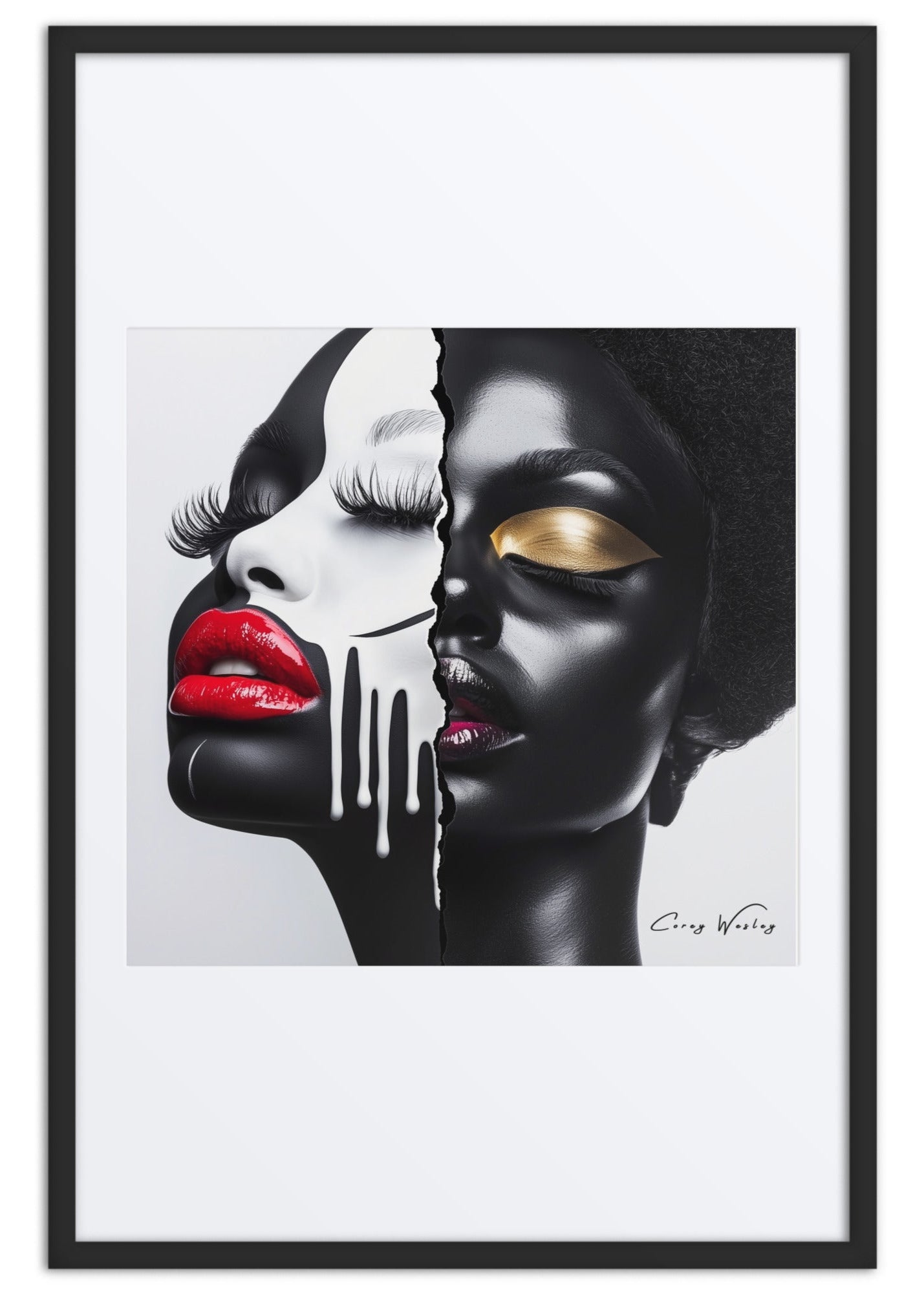 The Face That Trauma Built 24x36 original framed artwork by Harlem artist Corey Wesley contemporary figurative portrait artwork by Harlem artist Corey Wesley