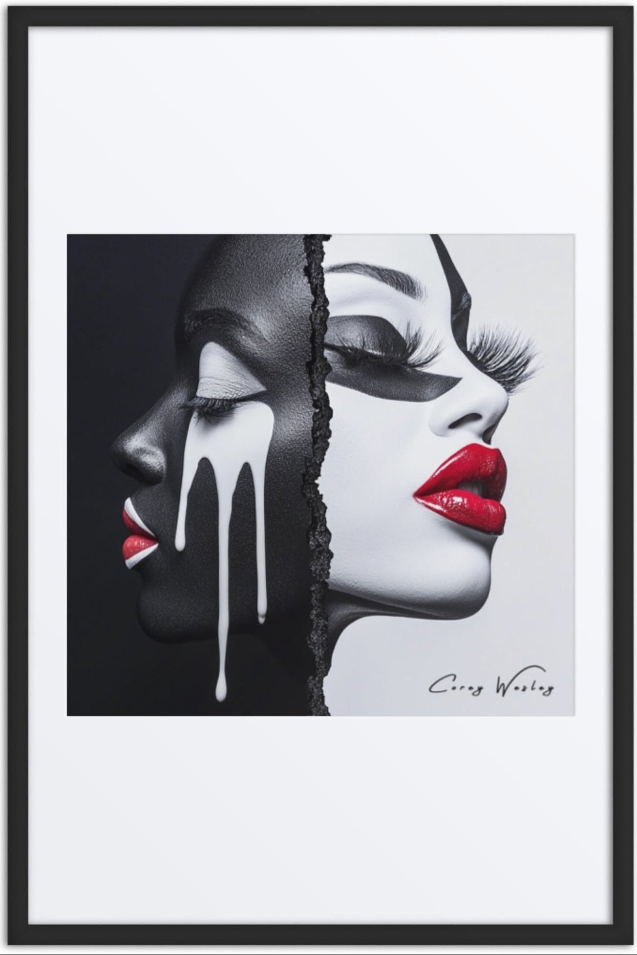 Two Truths, One Body — one of one framed artwork by Harlem artist Corey Wesley, 24x36, Milton Wes Art NYC contemporary figurative portrait artwork by Harlem artist Corey Wesley