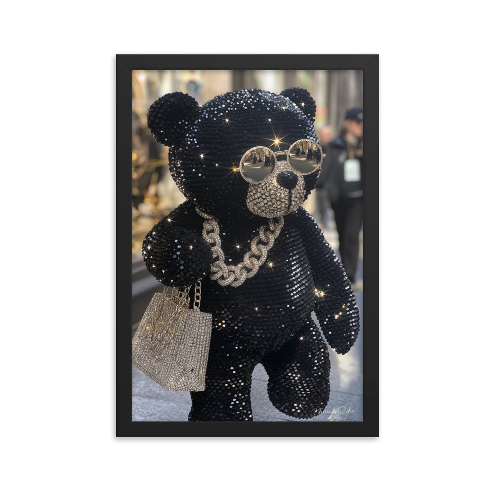 Chic Black Bear with Sunglasses Framed Poster Print - Milton Wes Art Wall Art