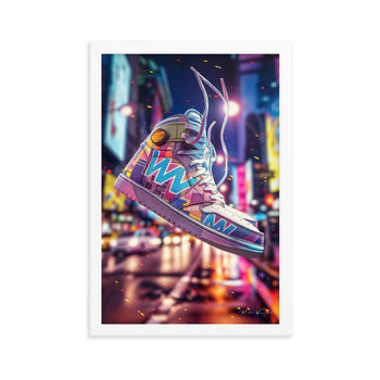 Neon Sneaker White Framed Poster Print - Vibrant Streetwear-Inspired Wall Art - Milton Wes Art Wall Art