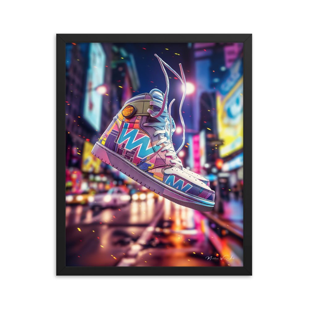Neon Sneaker Framed Poster Print - Vibrant Streetwear-Inspired Wall Art - Milton Wes Art Wall Art