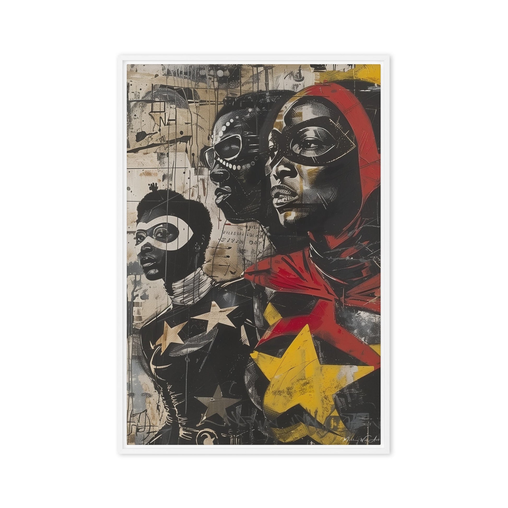 Urban Vanguard: Trio of Afrocentric Warriors - Framed Canvas Print - Milton Wes Art Wall Art