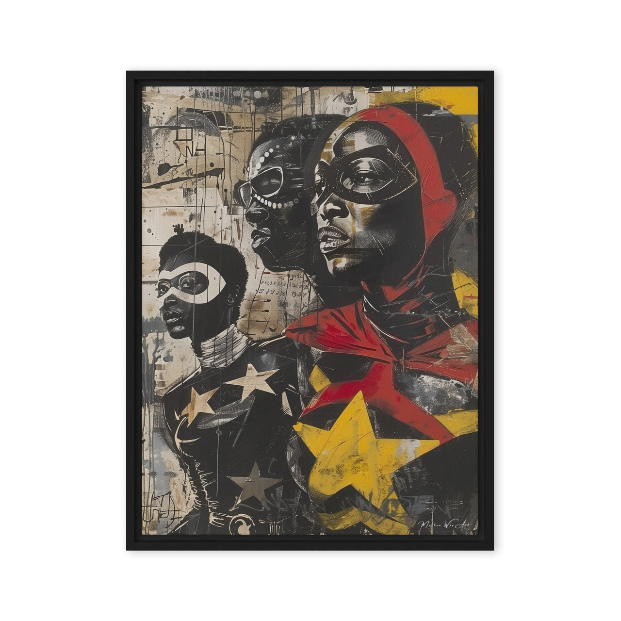 Urban Vanguard: Trio of Afrocentric Warriors - Framed Canvas Print - Milton Wes Art Wall Art