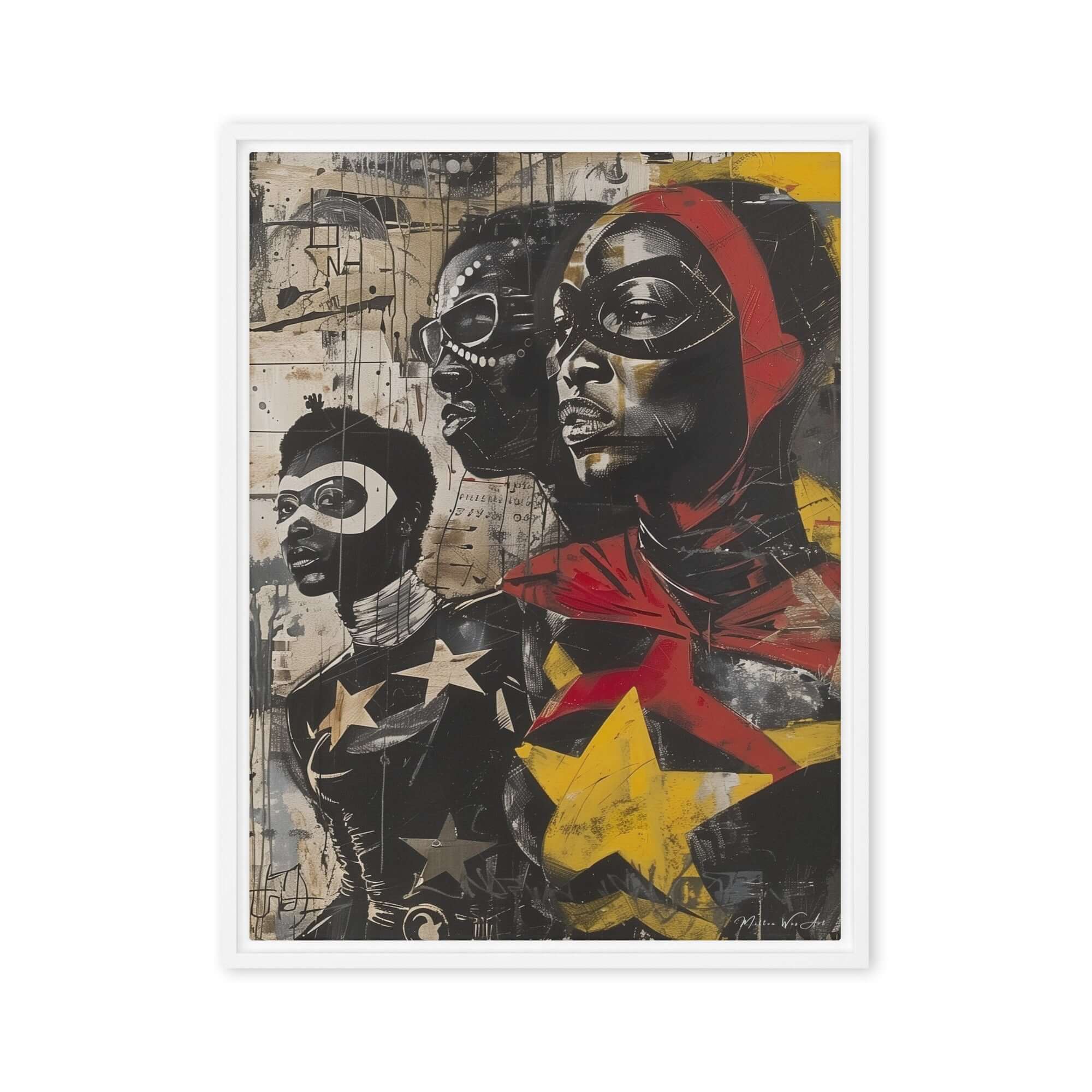 Modern abstract wall art ‘Heroes in Black Wall Art | Strength and Unity African-American Decor’, showcasing a powerful blend of African heritage and contemporary style by Milton Wes Art