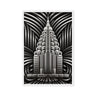 Contemporary deco art ‘Monochrome Art Deco Skyscraper Framed Canvas’, featuring sleek, modern design elements that enhance any space with a bold, artistic statement by Milton Wes Art.