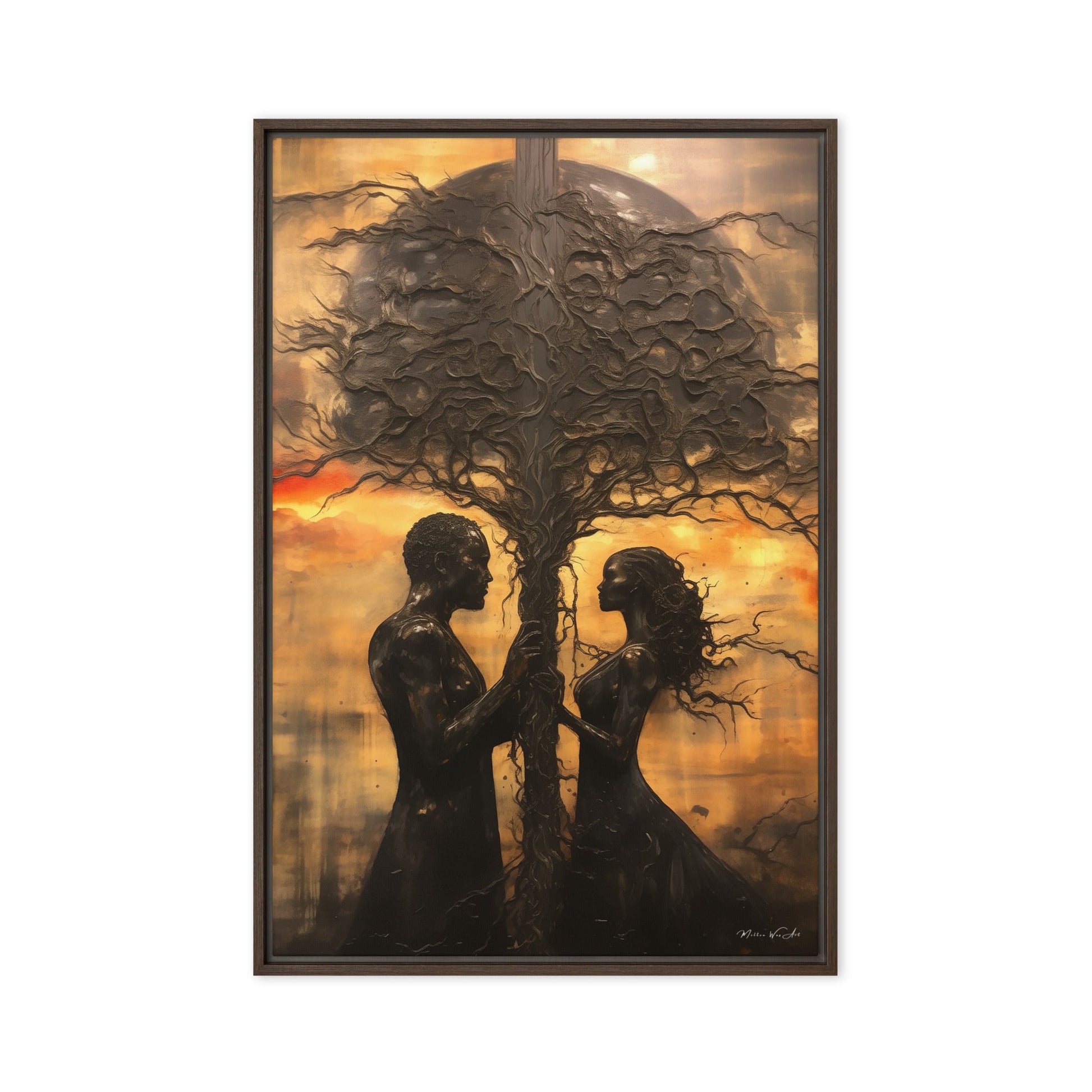 Adam & Eve Black Framed Canvas - Pine Tree Frame - 1.25" Thickness - Milton Wes Art Framed Wall Art