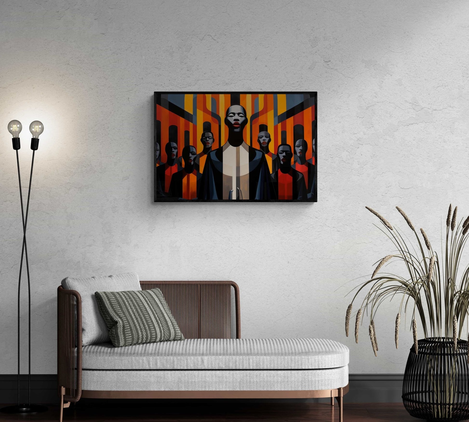 Bauhaus Harmony: Soulful Choir Framed Canvas - Milton Wes Art Framed Wall Art
