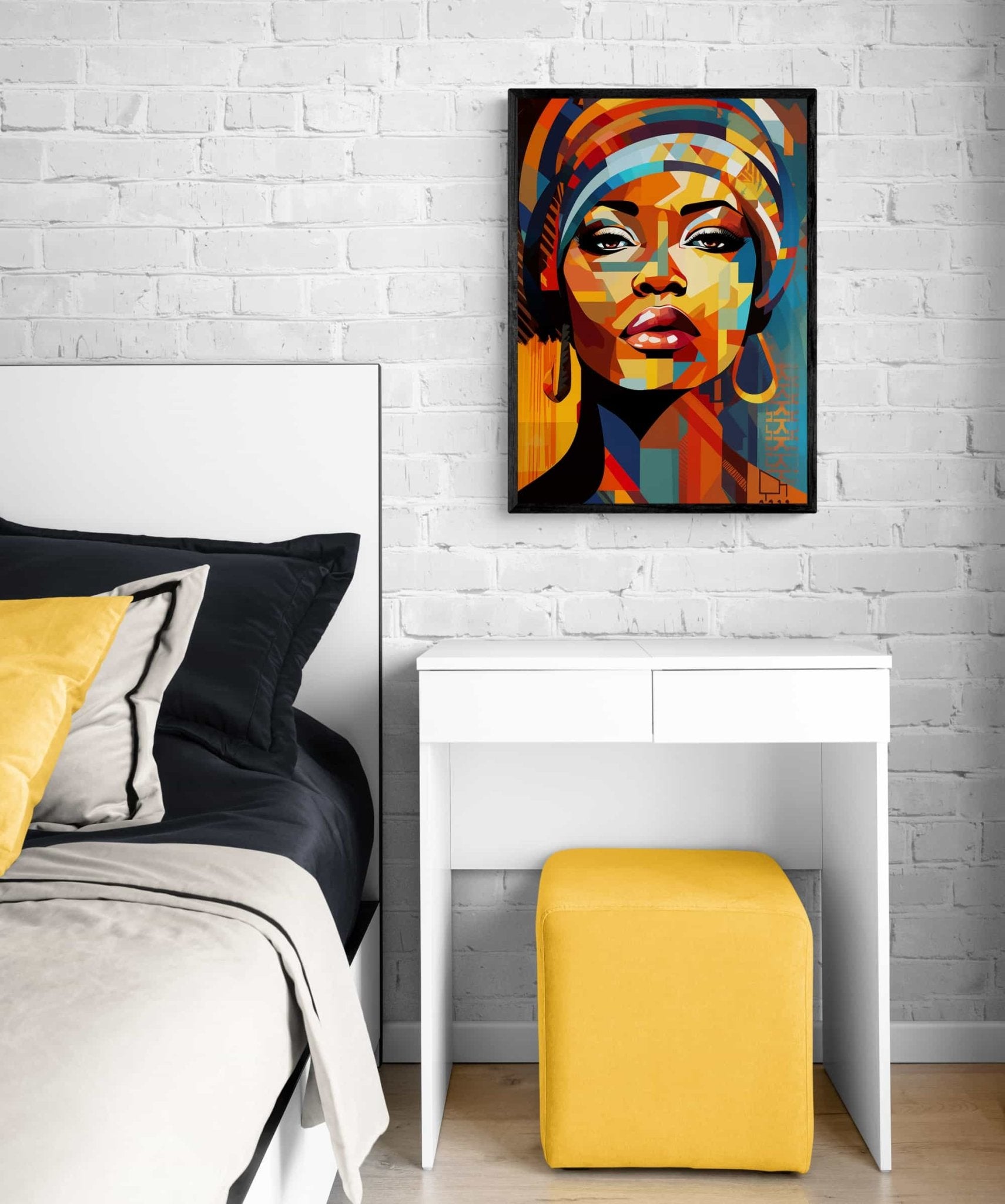 Colorful African American Women Portrait | Geometric Abstract Poster - Milton Wes Art Framed Wall Art