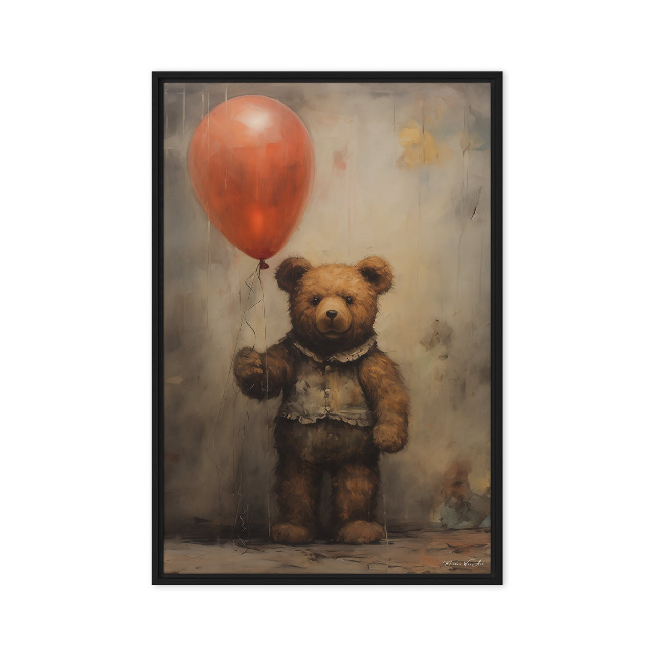 vintage-teddy-bear-with-red-balloon-canvas-art-tender-embrace