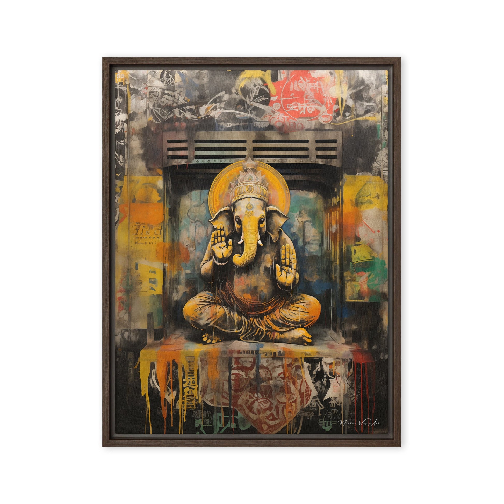 Graffiti Style Lord Ganesha Framed Canvas Wall Art - Sacred Urban Elegance - Milton Wes Art Framed Wall Art