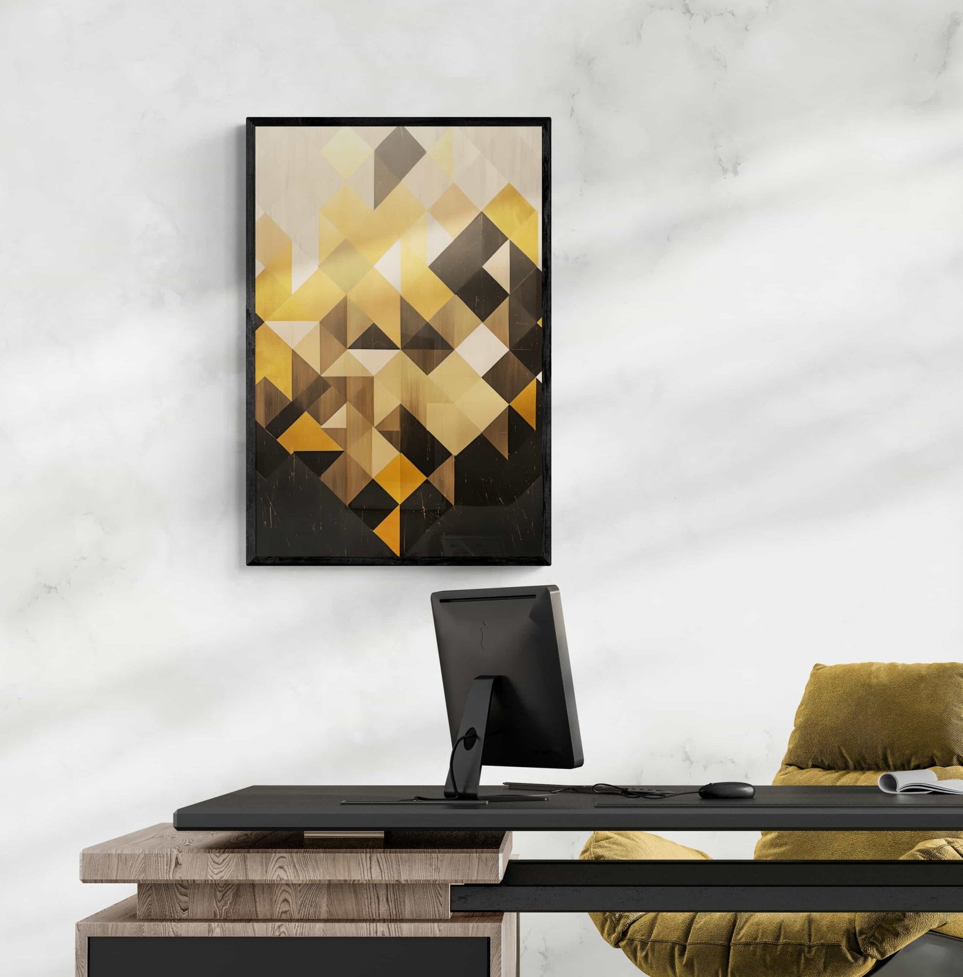 Luxury Geometric Diamonds in Gold and Black Framed Canvas - By Corey Wesley - Milton Wes Art Framed Wall Art