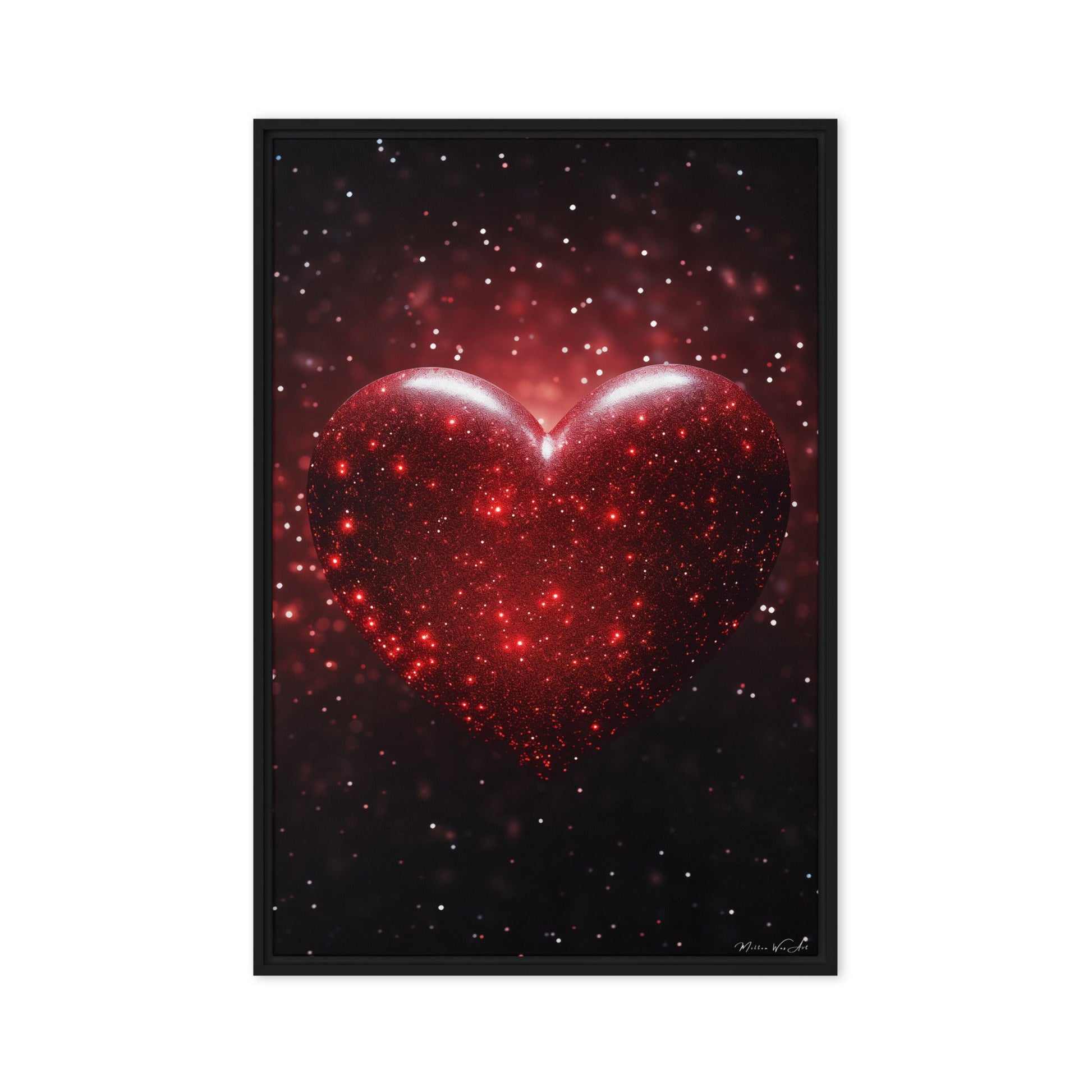 Sensual Glitter Red Heart Framed Canvas Print - Elevate Your Bedroom Decor - Milton Wes Art Framed Wall Art