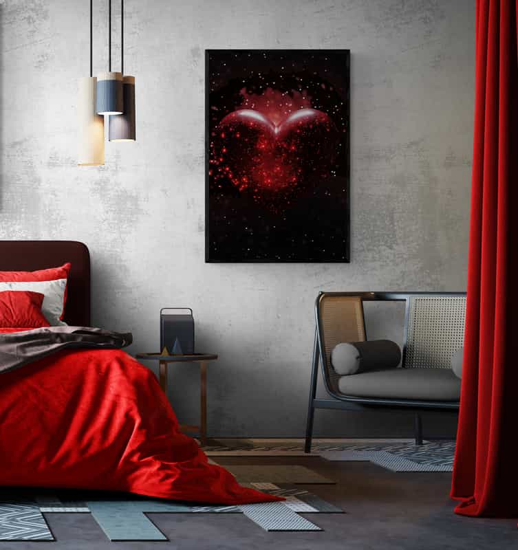 Galactic Red Heart Nebula Canvas Print, Romantic Space-Themed Wall Art