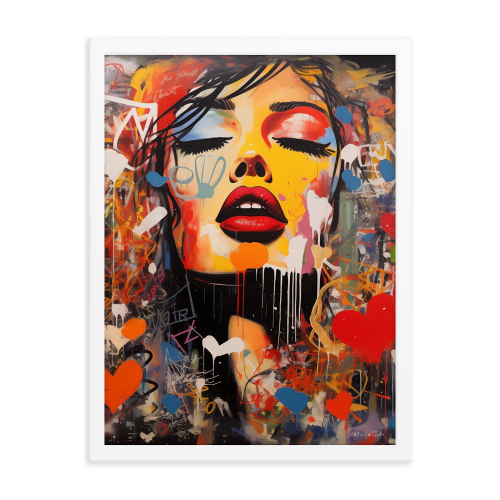 Vibrant Red Lipstick and Graffiti Art Print - Milton Wes Art Framed Wall Art