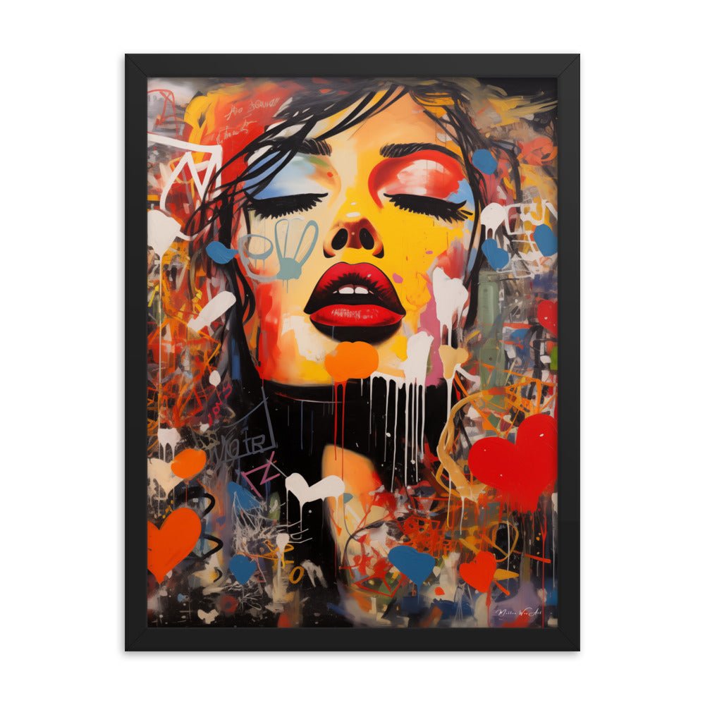 Vibrant Red Lipstick and Graffiti Art Print - Milton Wes Art Framed Wall Art