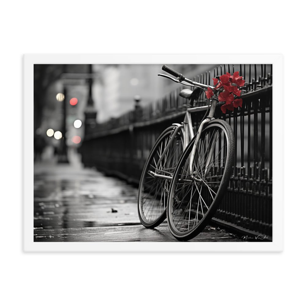 Urban Elegance: Red Bike in NYC - Framed Poster Print - Milton Wes Art Posters, Prints, & Visual Artwork